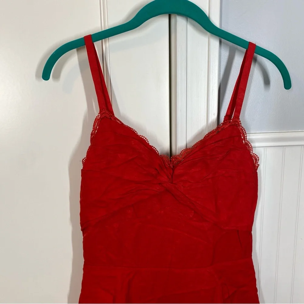 Marchesa Notte Tiered Lace Trim Midi Dress Size 0 Red Glam Holiday Event Wedding